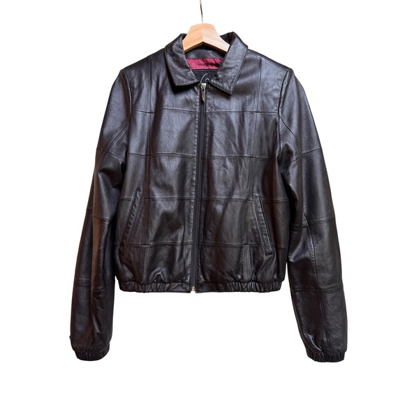 Venus Williams Wilsons Leather Womens Leather Jacket Cropped Black Bomber Zip - Picture 1 of 11